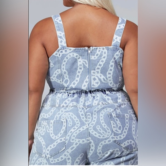 PLUS SIZE SLEEVELESS 2PC. TOP & PANTS DISTRESSED DENIM PRINT SET - Picture 4 of 8